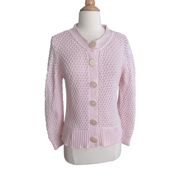 TOMMY HILFIGER Vintage Y2K Pink Knit Cardigan Sweater School Girl Preppy Large - Picture 2 of 14